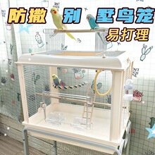 304不锈钢全景景观鸟笼别墅鹦鹉透明亚克力大笼子防溅撒玄凤横丝