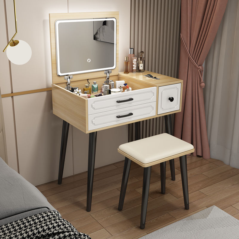 Nórdico blanco red red comedor dormitorio pequeño armario tabla plegable espejo escondido inteligente simple lámpara LED