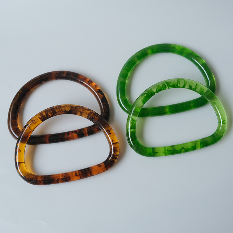 12cm Vintage Contrast Resin Hand Bracelet Hot Sale Acrylic Green Amber D-Shaped Handle for DIY Material