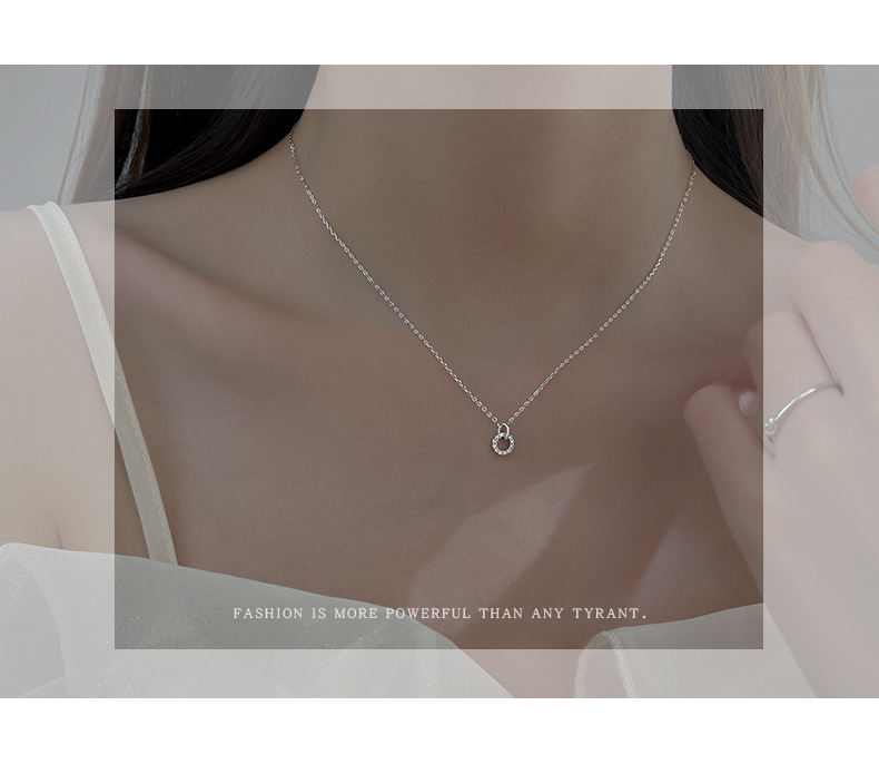 925 Sterling Silver Pendant Material 925 Sterling Silver Zircon Cable Chain Double Ring Pendant Necklace