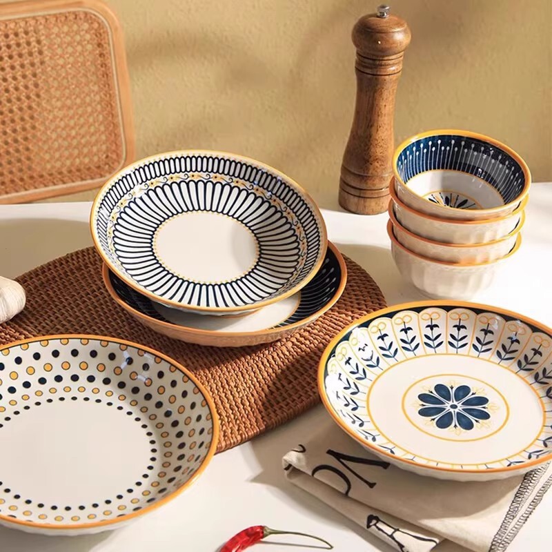 Japanese-Style Ceramic Tableware Bowl and Plate Set High-Value Plates Dishes Home Bowls Ins-Style Tableware High-End Deep Plates