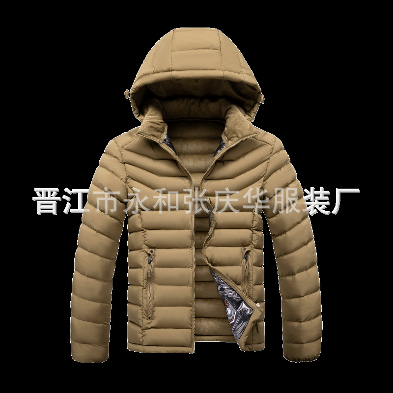 Cross-border 50d alta costilla elástica ropa de los hombres de lana forrada engrosada chaqueta de algodón con capucha de algodón raqueta de algodón europeo y americano comercio exterior al por mayor