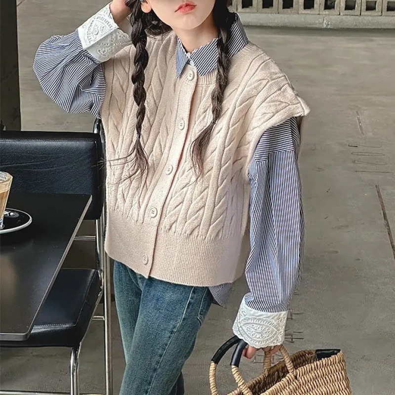 韩版女童毛衣马甲新款秋春装儿童装洋气背心中大童针织开衫外套潮