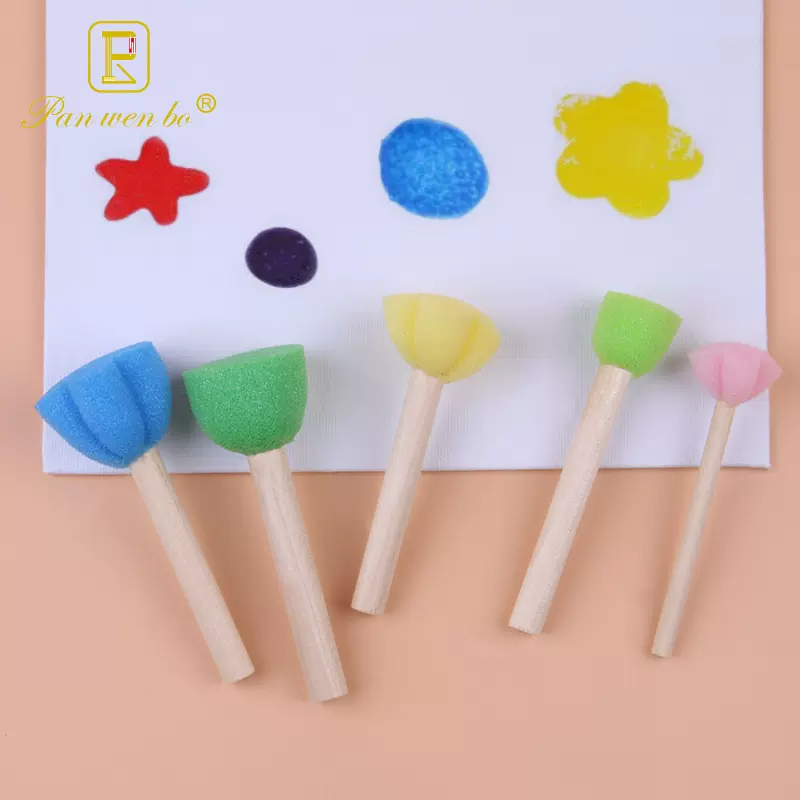 幼儿园diy儿童绘画用品滚轮画刷海绵刷5件套花型泡沫拓印涂鸦印章