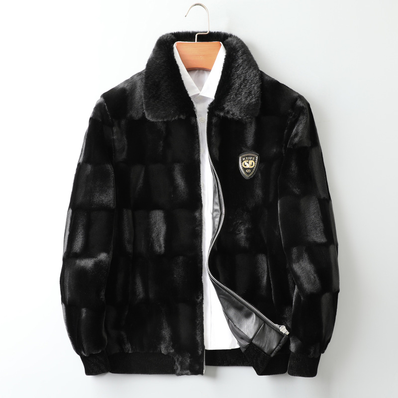 Cross-Border Hot-Selling New Men's Fur Lapel Thickened Gold Mink Fur Coat with Whole Mink Lapel Men's Fur Jacket