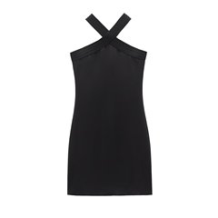 アマゾンは春の新型婦人服の頭を卸売りして、袖なしで首の襟の短い弾力性のワンピースの5584183を掛けます。