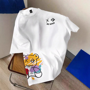 200g Cotton Summer Short-sleeved T-shirt Men's Pure Cotton Top European-style Hong Kong-style Chic Casual Loose Ins Fashion Brand