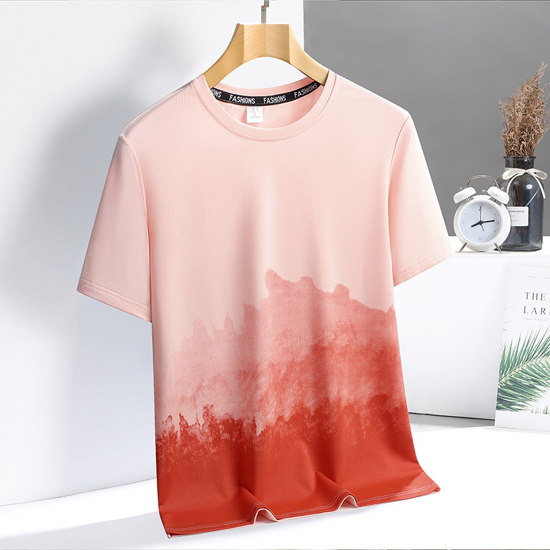 Camiseta de manga corta de seda de hielo para hombres, aire acondicionado transpirable con estampado de verano, secado rápido, estiramiento, ocio, fresco, deportes, tops sueltos para hombres