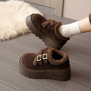 Women's 2025 New Trendy Fashion Cotton Shoes with Plush Platform Thick Soles and Height-Increasing Shallow Mouth Wear-Resistant Design