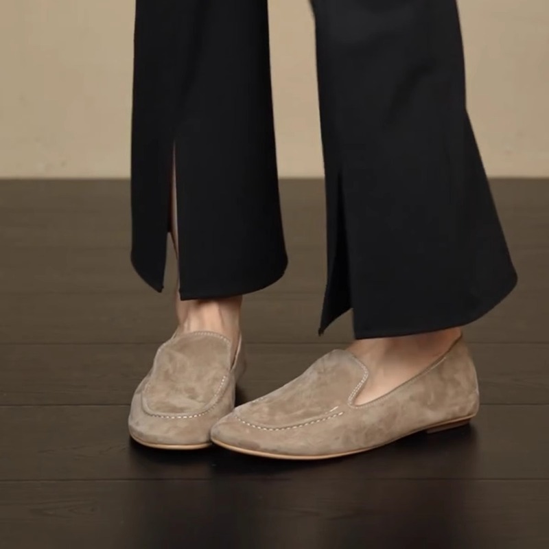 羊皮版~极简复古一脚蹬乐福鞋女平底舒适通勤单鞋百搭圆头小皮鞋|undefined