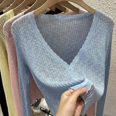 Купальный трикотажный хлопковый кардиган, женщины, летняя короткая куртка, длинный рукав, оверсайз, защита от солнца