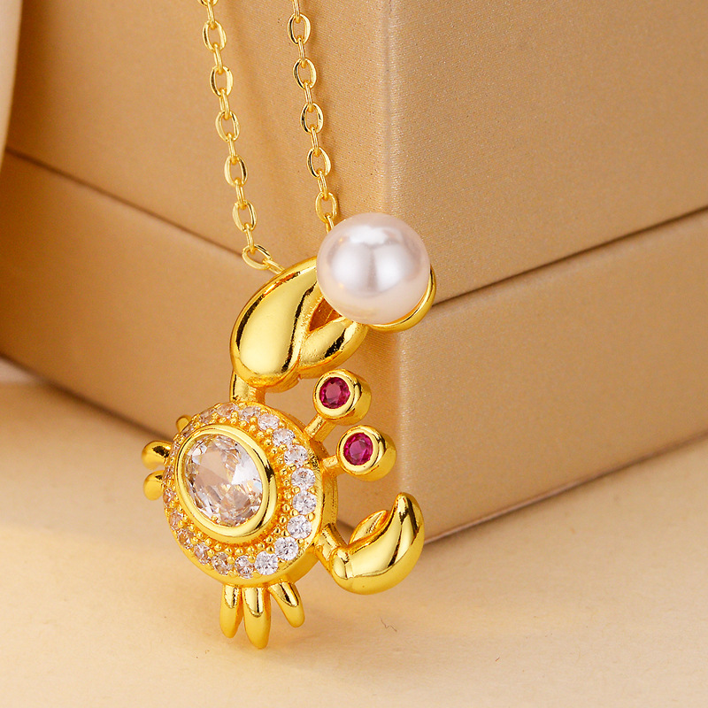 Pendant Necklace Classification Copper Chain Material cable chain Chain Type Wholesale Jewelry Simple Style Classic Style Crab Copper Pendant Necklace Cable Chain