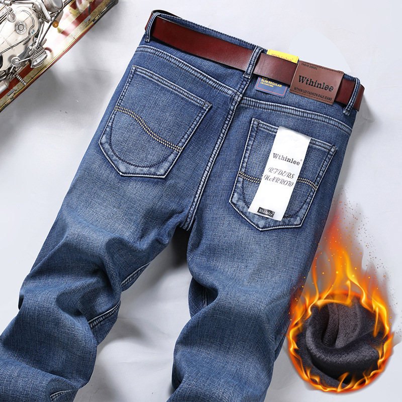 Men's Jeans fleece-lined Thickened Autumn and Winter Loose Straight 2024 New Elastic Casual Warm Long Pants Men's Jeans fleece-lined Thickened Autumn and Winter Loose Straight 2024 New Elastic Casual Warm Long Pants