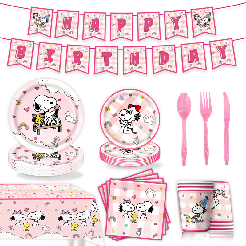 Amazon's New Pink Snoopy Themed Birthday Party Supplies Tableware Paper Plates Paper Towels Paper Cups Tablecloth Flag Amazon's New Pink Snoopy Themed Birthday Party Supplies Tableware Paper Plates Paper Towels Paper Cups Tablecloth Flag