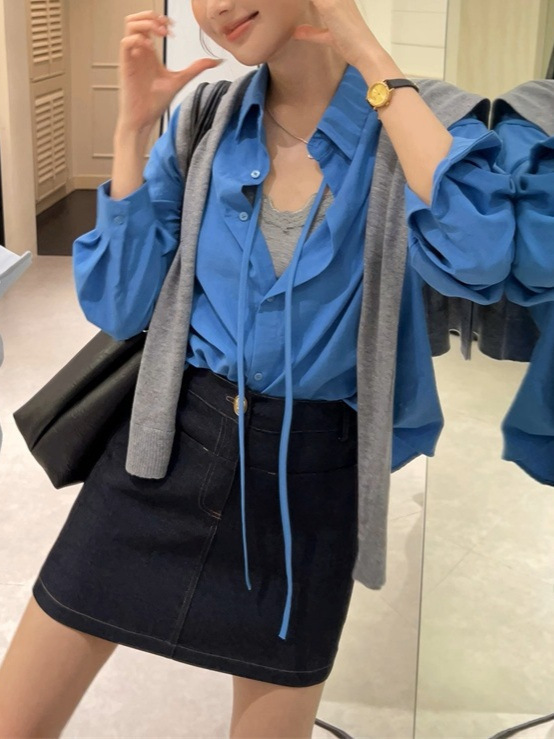 半岛序曲韩系极简纯色衬衫女春秋季新款宽松百搭上衣|undefined