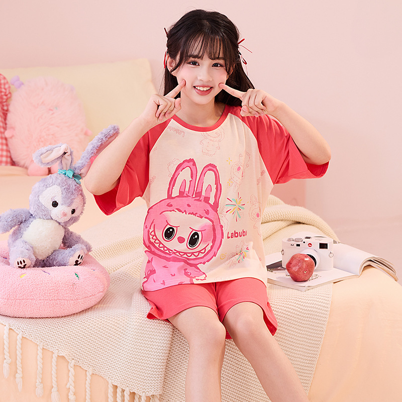 Verano niñas pijamas algodón peinado fino traje de manga corta niños niñas estilo occidental grande lindo homewear