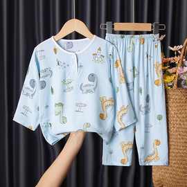 夏季儿童棉绸睡衣套装薄款宝宝中大童空调服男孩绵绸女孩家居服无