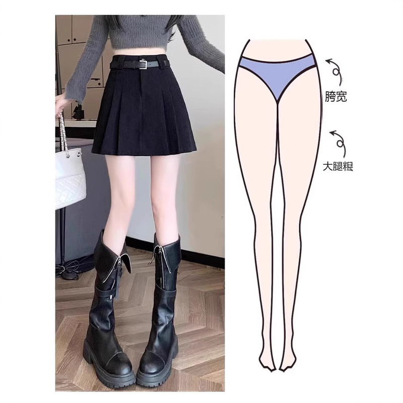 灯芯绒半身裙女秋冬2025新款高腰显瘦a字短裙子小个子百褶包臀裙|undefined