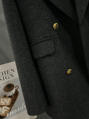Women's Deep Gray Wool Blazer 2025 Autumn/Winter New Han Style Audrey Hepburn Inspired High-End Elegance Blouse