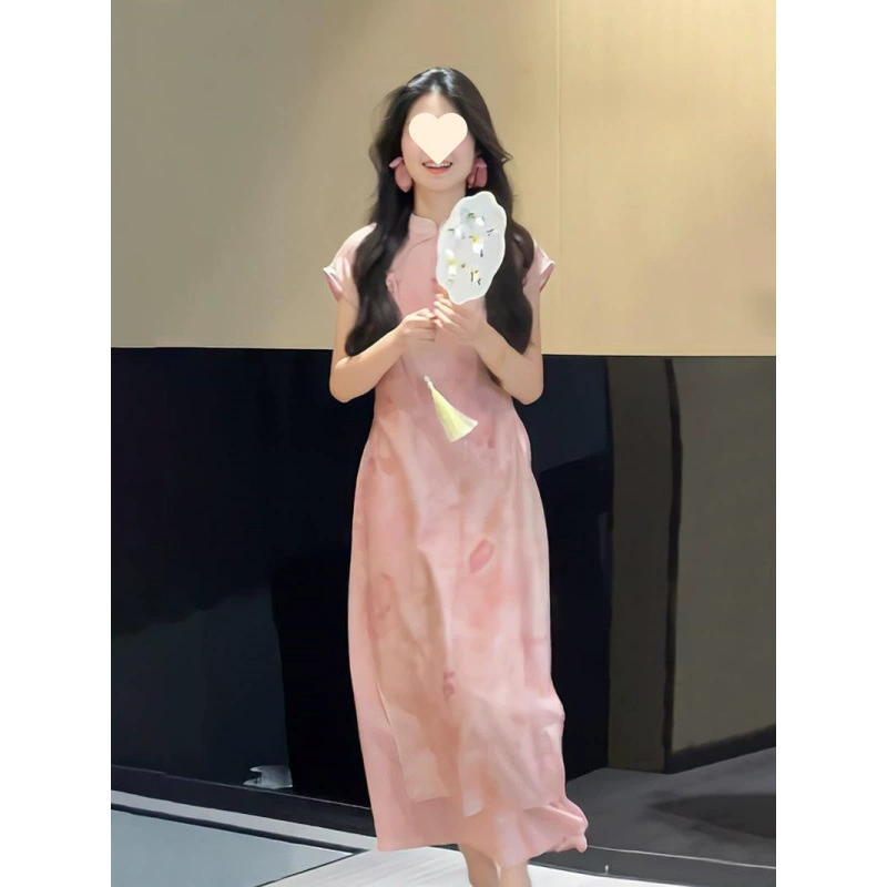 [Собралось 1074 человека] Новое платье с воротником-стойкой в ​​стиле шинуазри с розовым принтом, стильное и изысканное новое улучшенное платье Cheongsam