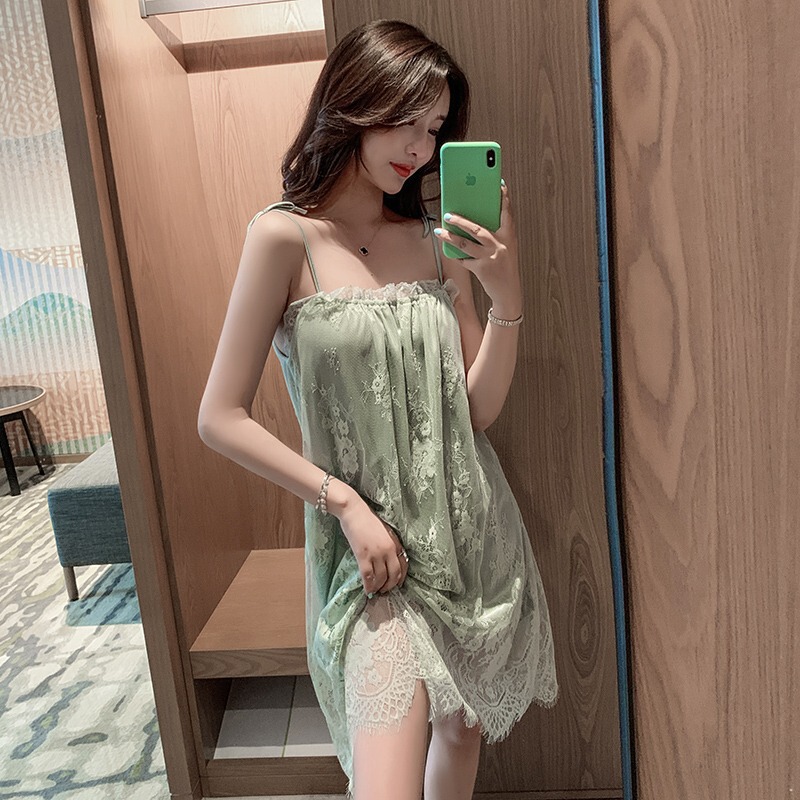 Sexy Sling Nightgown Summer New Style Pajamas Girl's Lace Pure Desire Pajamas Large Size Pregnant Women's Home Clothes
