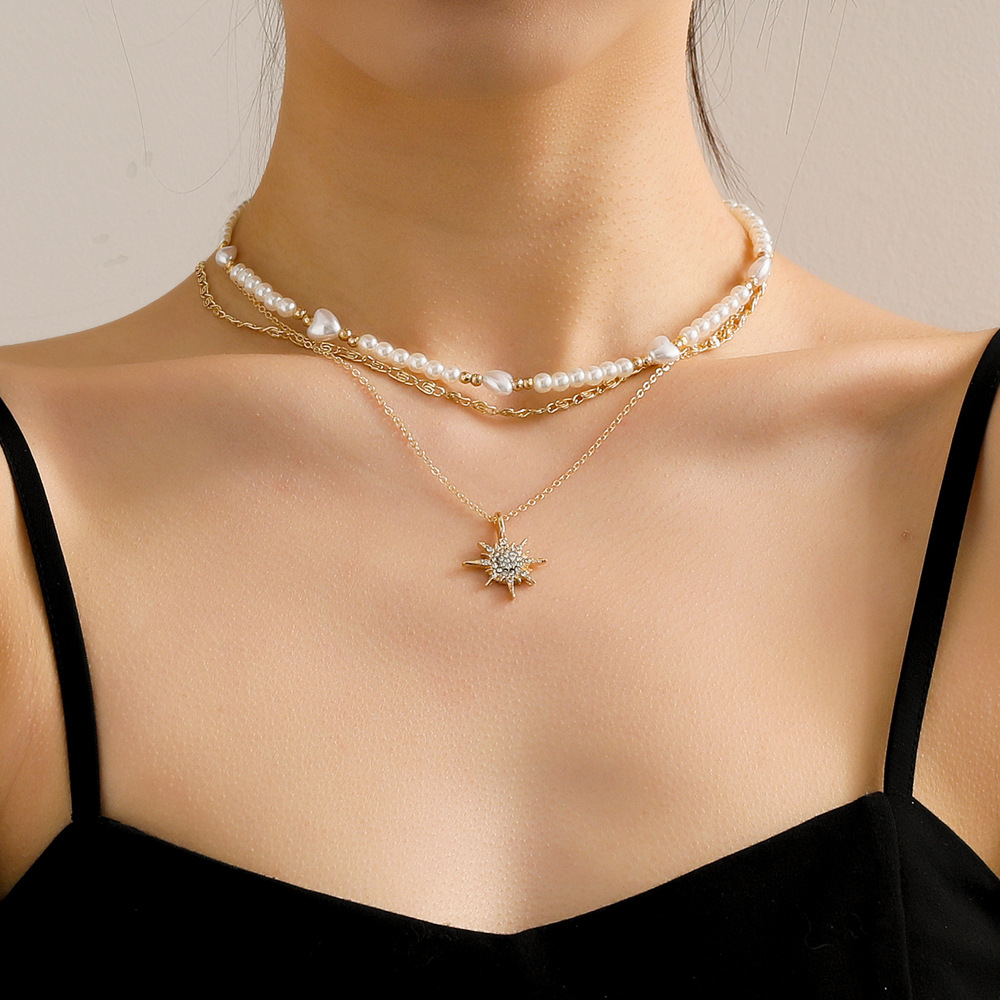 Fashion Geometric Star Imitation Pearl Alloy Plating Necklace