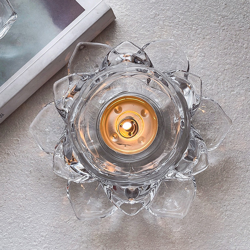 Chinese transparent crystal glass lotus candlestick candle holder lotus lamp romantic candlelight home accessories craft ornaments