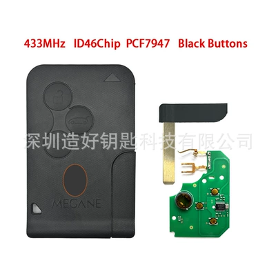 Suitable for Renault 3-button Megane remote control car key 433Mhz ID46 chip PCF7947 chip with buckle (Car Keys) - black-button