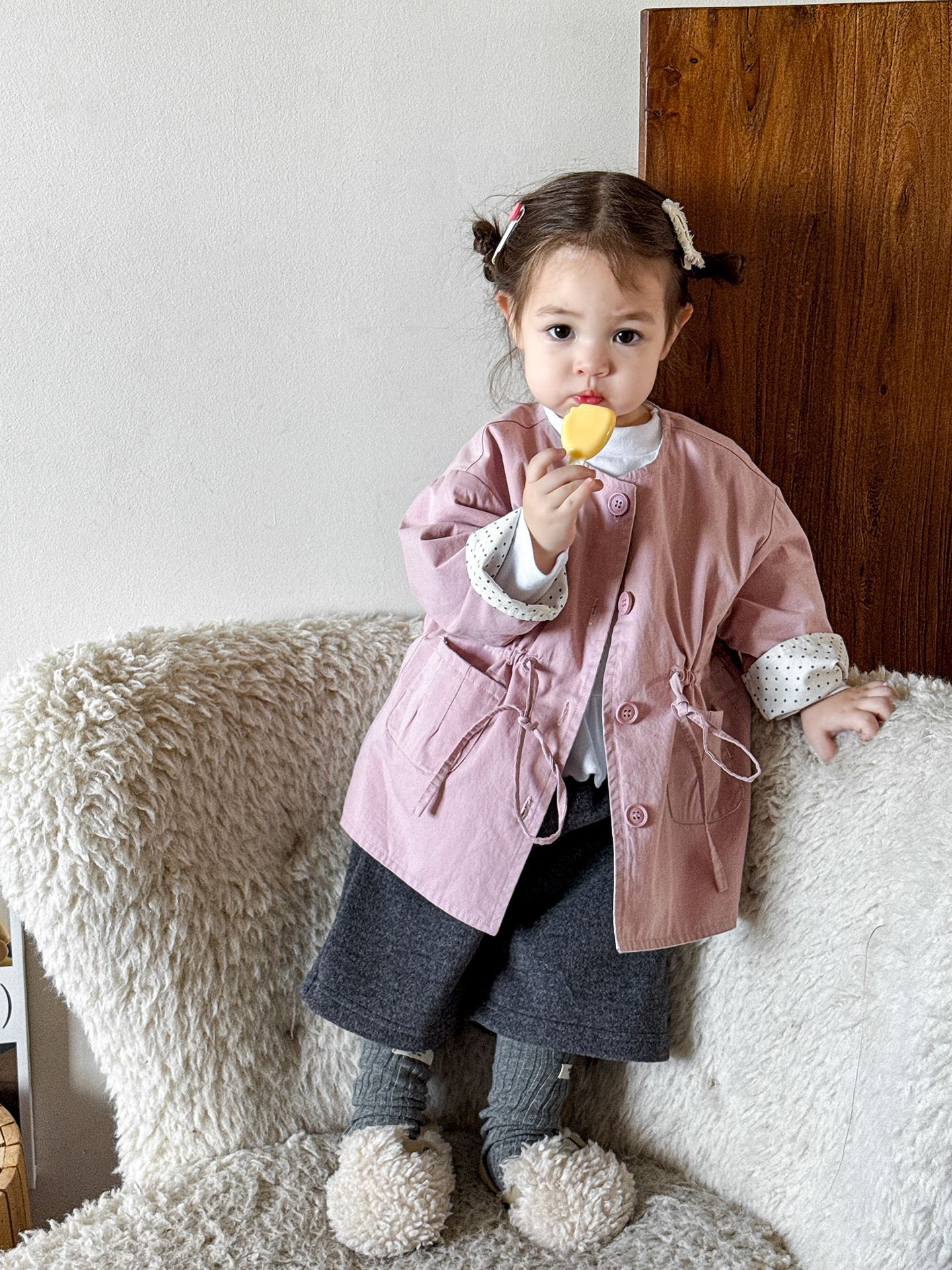 Sugar Pear ropa infantil abrigo abrigo de niñas estilo extranjero ropa de otoño de moda 2025 nuevo cardigan de manga larga ropa de bebé