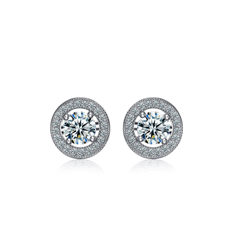 925 plata esterlina redonda pendientes de diamantes nicho femenino coreano temperamento simple de alta sensación de aretes de zircón envolvidos pendientes