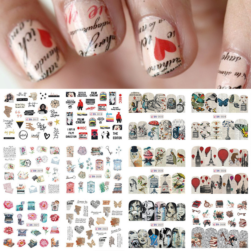 2022 New nail Art Stickers European and American Valentine's Day Rose Love Balloon Letter Watermark nail Stickers
