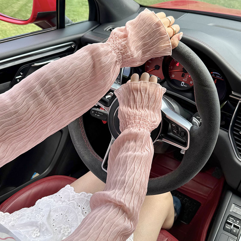 Mangas de hielo, mangas de seda de hielo, verano femenino, nuevo estilo, color sólido, pliegues, mangas abullonadas, conducción y conducción, mangas de hielo, mangas de protección solar, mangas al por mayor