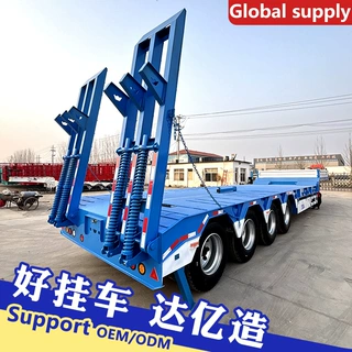 跨境3轴4轴低平板运输车13米13.75米工程机械运输车双轴液压爬梯