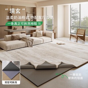 可拆洗奶油风客厅地毯新款双层圈绒可机洗轻奢高级感简约卧室地垫-阿里巴巴