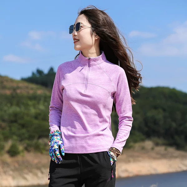 Outdoor Sports Fleece Tops for Women, Long-Sleeved T-Shirts, Women's Thermal Clothes, Polar Fleece Bottoming Shirts, Mountaineering and Hiking Winter
