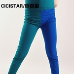 CICISTAR春夏新款儿童拼色打底裤女童时尚韩版蓝绿相间透气舒适