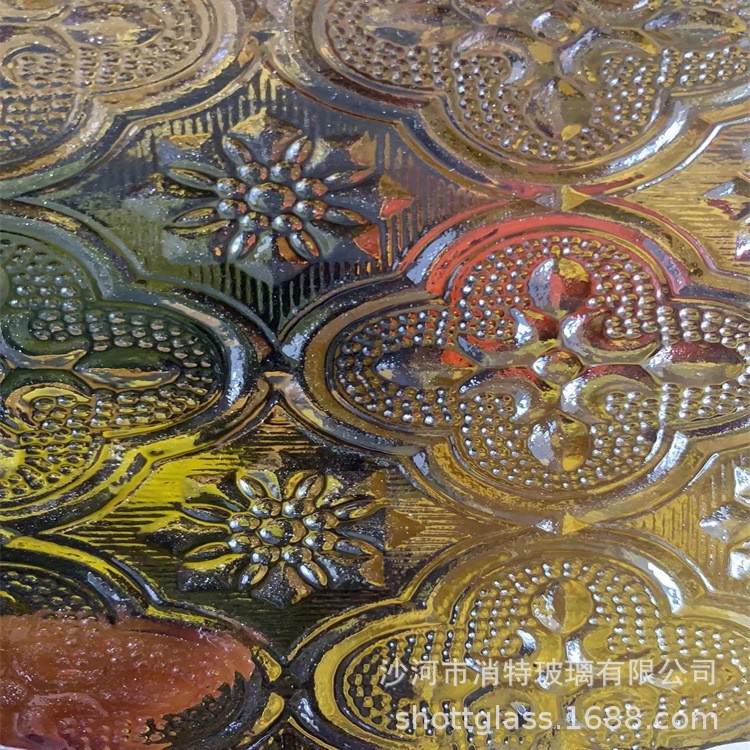 本厂批发透明水晶压花玻璃海棠玻璃 4mm/5mm茶海棠绿海棠玻璃批发