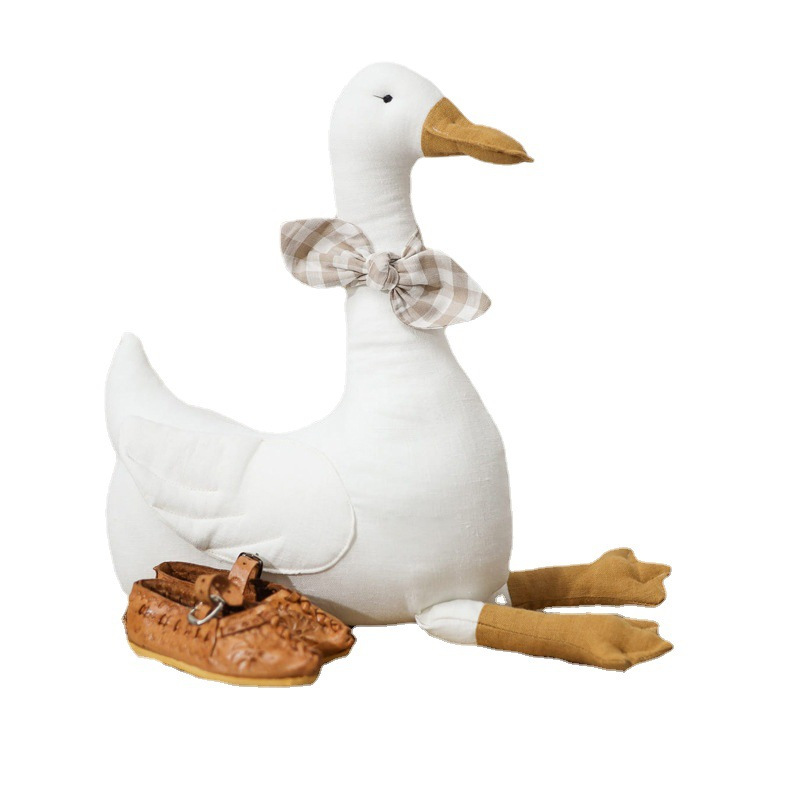 Duck Doll Cotton Big White Duck Doll Papa Duck Soothing Doll With Plaid Bow Tie