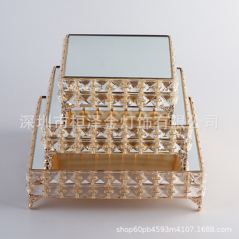 Estilo nórdico metal espejo bandeja escritorio mesa de té bandeja de almacenamiento modelo de decoración de la habitación Americana Placa de fruta de vidrio