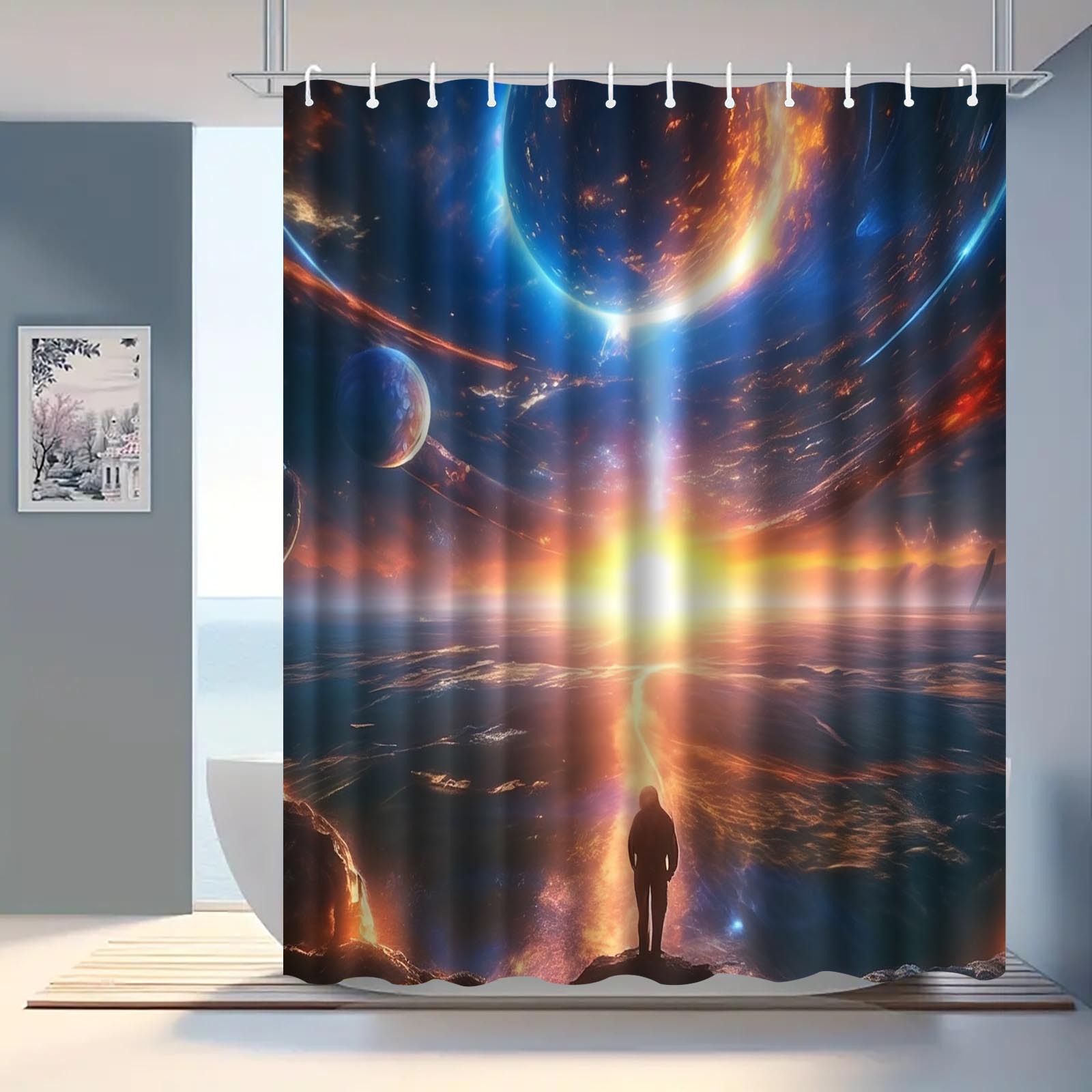 Sky Theme Shower Curtain Digital Bathroom Curtain Shower Waterproof Partition Curtain Bathroom Water Curtain Shower Curtain