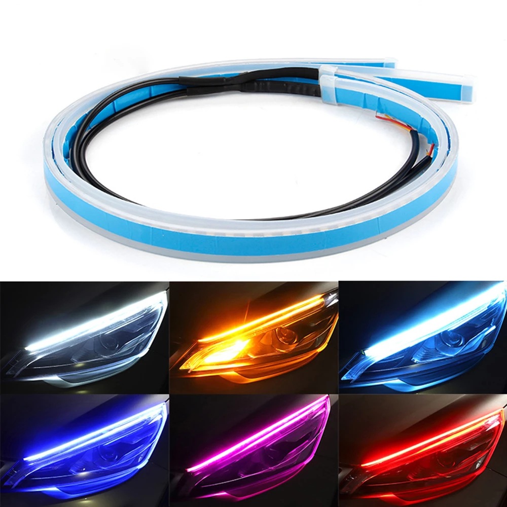 Lámpara diaria del automóvil 60cm bicolor blanco y amarillo luz de dirección de flujo de silicona 45CM lámpara de lágrimas