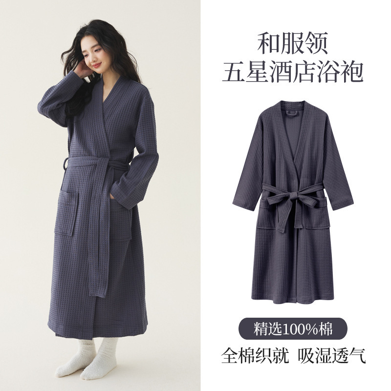 純綿の寝衣秋冬の女性の新型のワッフルのバスローブと長い四季のホテルのパジャマの春の朝の服の夏|undefined