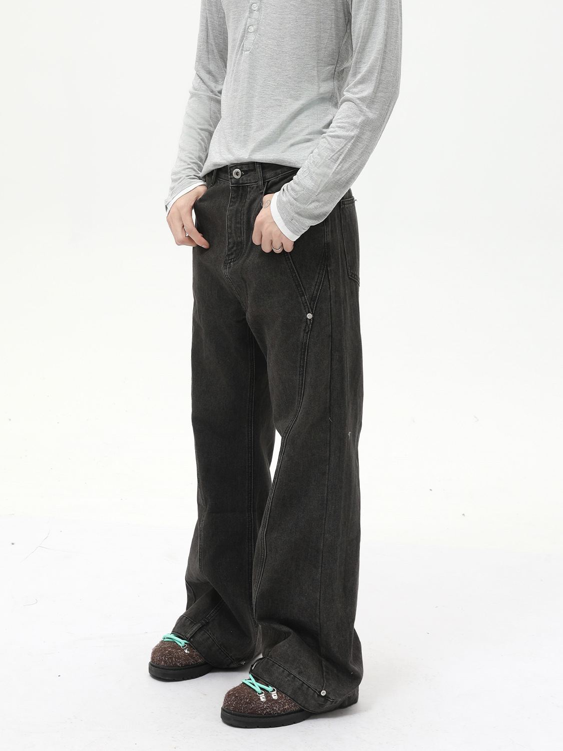 MTLCLOTHES Ropa de hombre | High Street vibe American Bead Costura de moda gris micro-jeans casual de moda