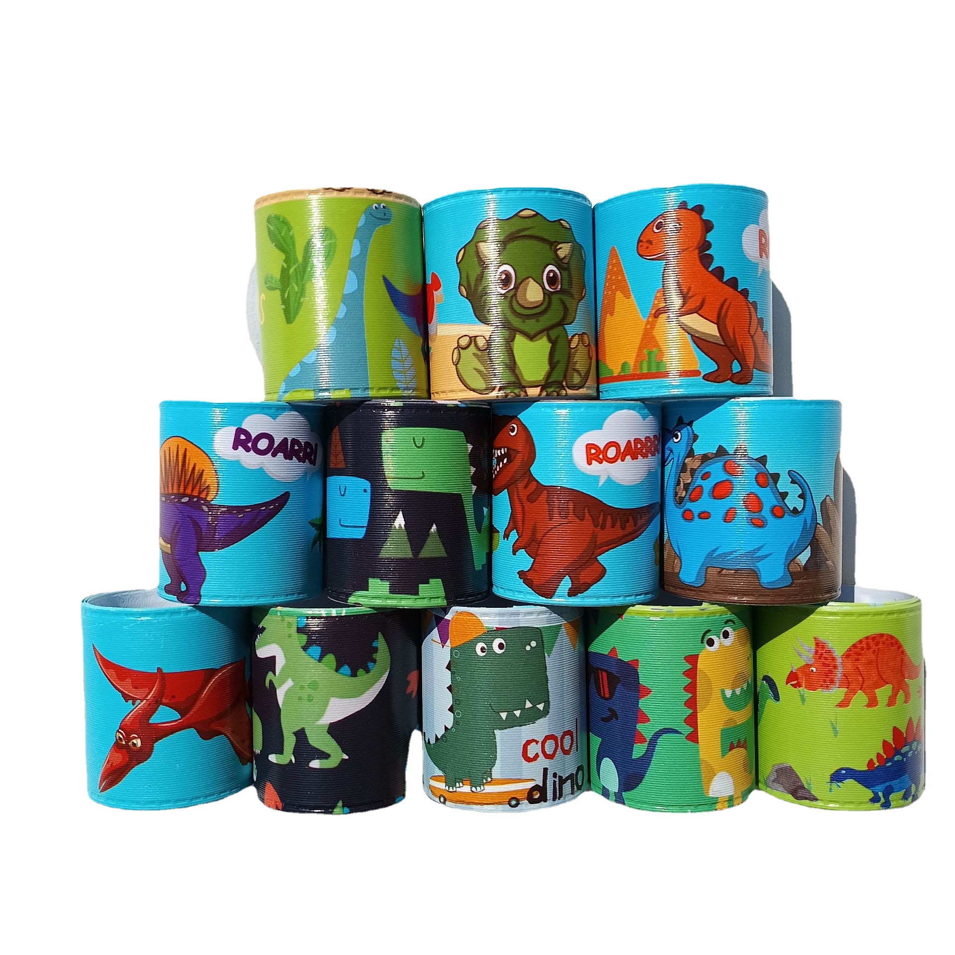 Nuevo dinosaurio Snap anillo dinosaurio tema niños pulsera Snap anillo dinosaurio partido