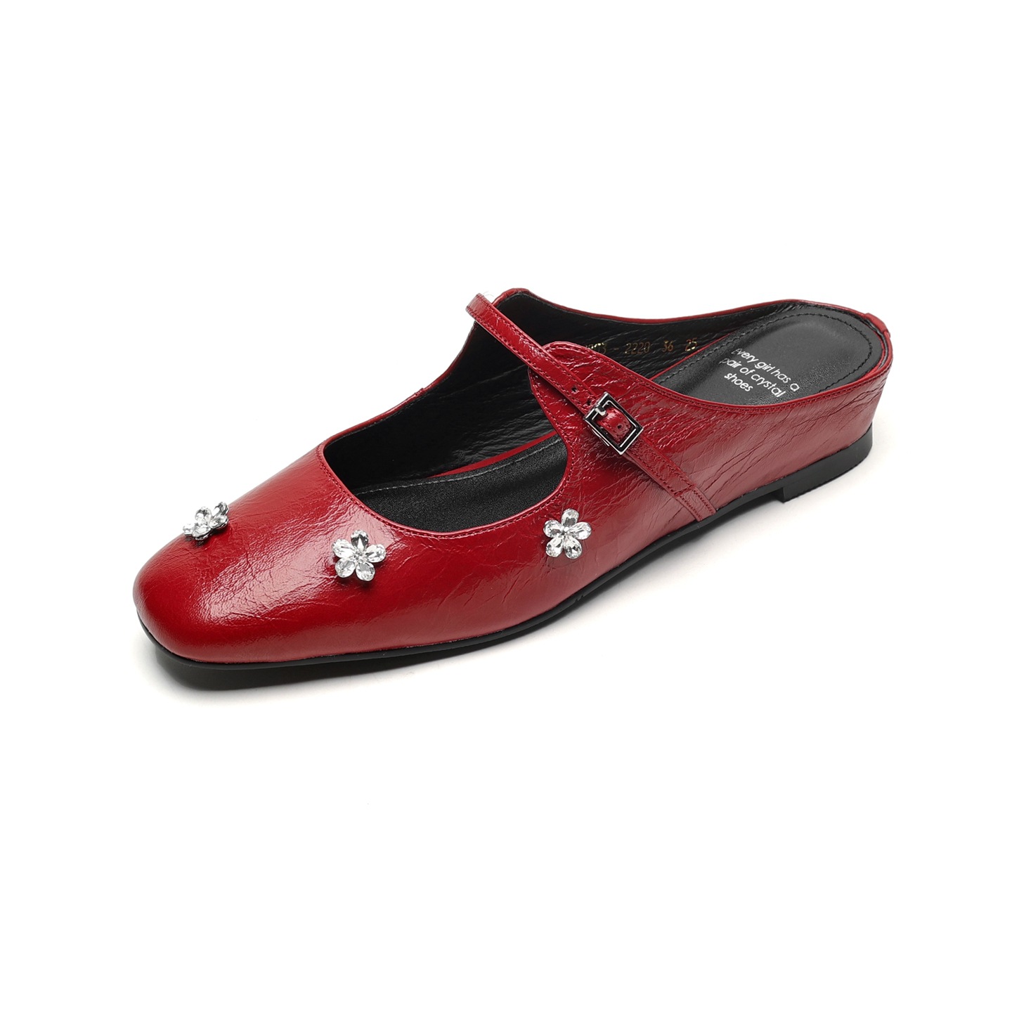 Sandal mule nữ gót thấp mũi kín đính đá pha lê màu rượu vang đỏ — Rượu vang đỏ
