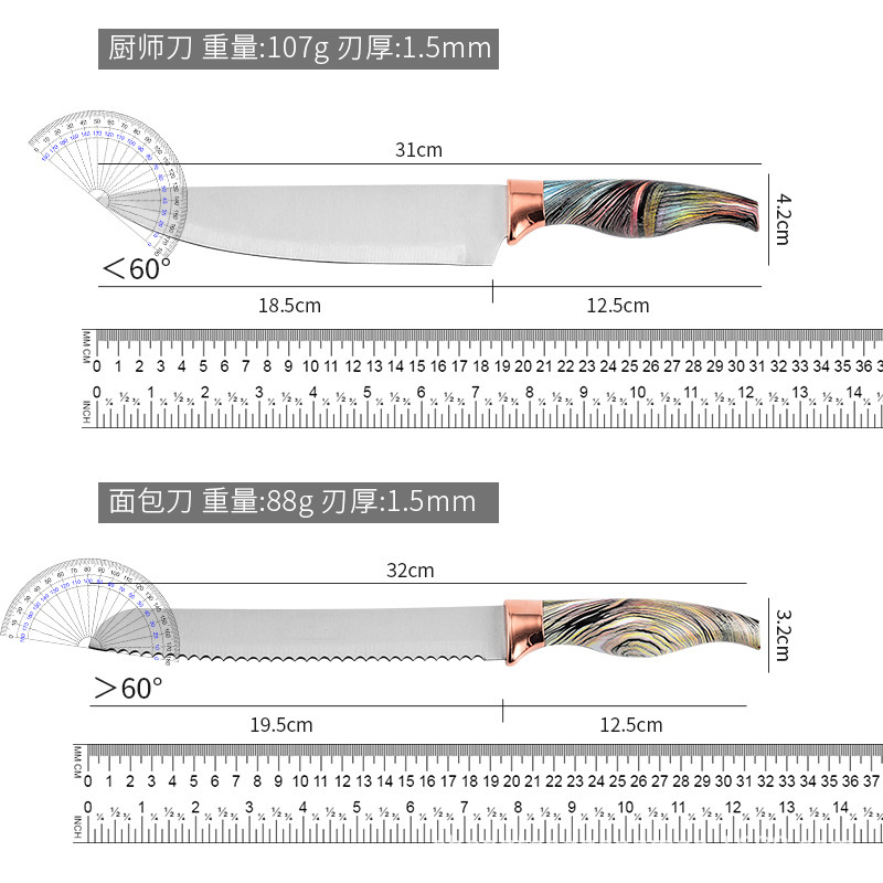 Fabricantes de cuchillos de cocina al por mayor juego de 9 piezas mango de sirena con soporte de cuchillo acrílico utensilios de cocina de acero inoxidable juego de regalo