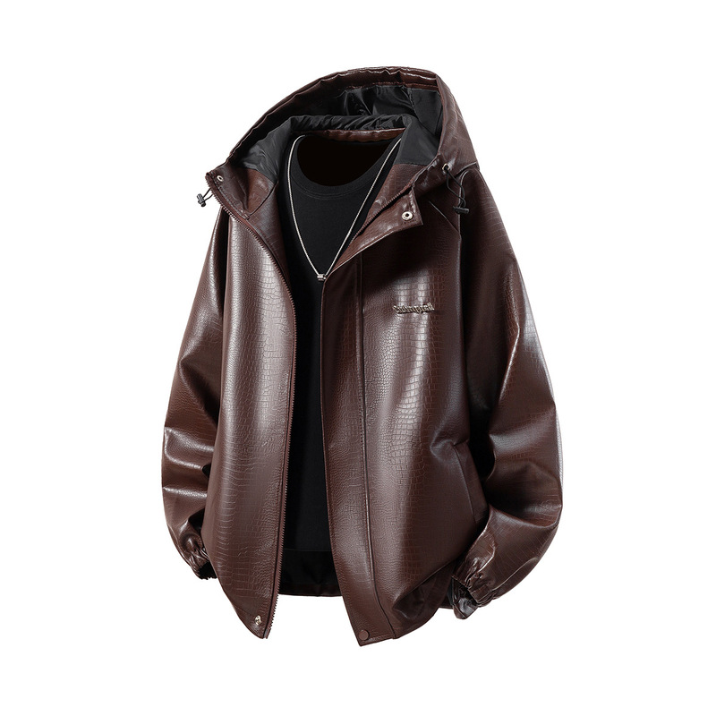 Crocodile Pattern Pu Leather Jacket Men's Autumn and Winter American Fashion Brand Printed Loose Large Size Stand Collar Casual Leather Jacket New Style Crocodile Pattern Pu Leather Jacket Men's Autumn and Winter American Fashion Brand Printed Loose Large Size Stand Collar Casual Leather Jacket New Style