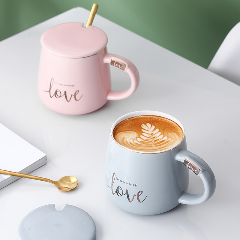 D8T7 ceramic mug gift box suit couple's pair Cup Cup with lid spoon hand gift household water Cup pair love