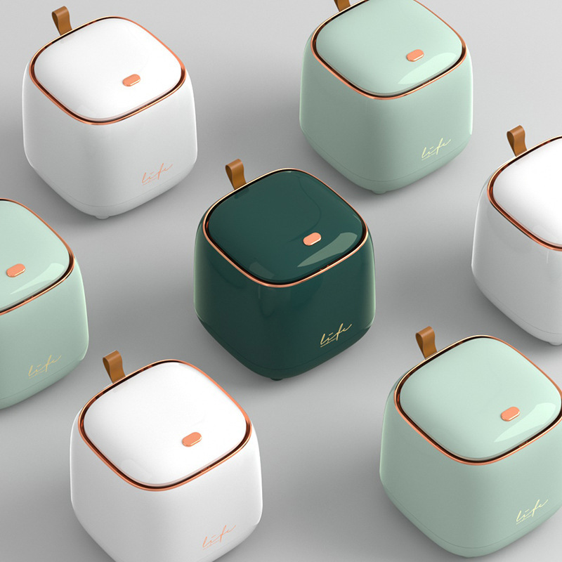 Self-designed light luxury pressing desktop trash can shaking sound net red double-layer coffee table elastic cover small storage bucket cross-border