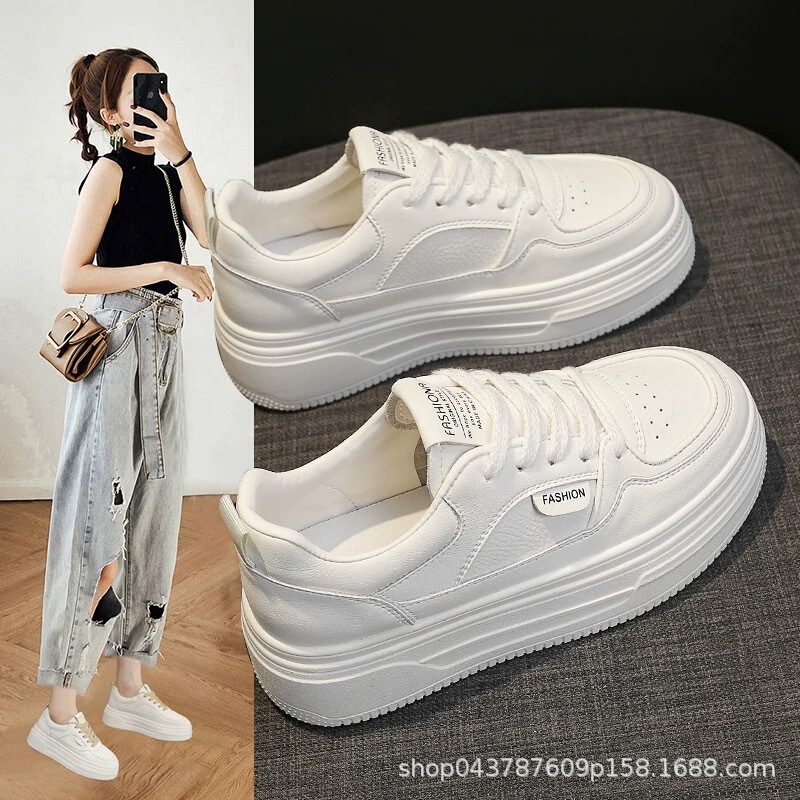 Thick-Soled Height-Increasing White Shoes for Women 2025 Autum New Casual Versatile Sneakers Round-Toe Lace-Up Sports Casual Shoes Thick-Soled Height-Increasing White Shoes for Women 2025 Autum New Casual Versatile Sneakers Round-Toe Lace-Up Sports Casual Shoes